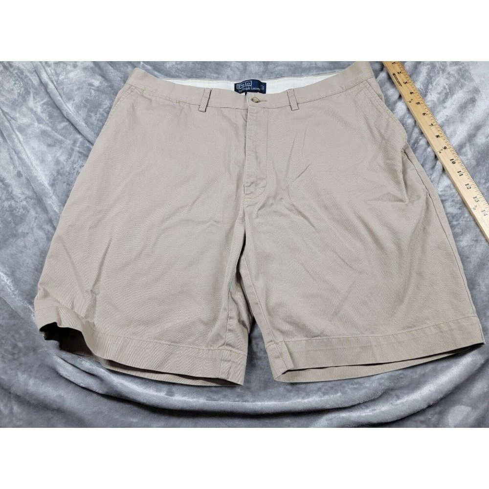 Polo Ralph Lauren Classic Khaki Chino Shorts Pockets Casual Men 38 flat front